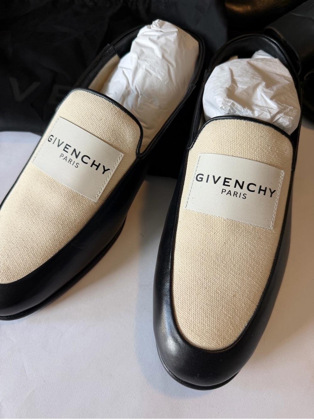 Givenchy Paris Women’s Black Leather Canvas Loafers 39.5 Italy NWB